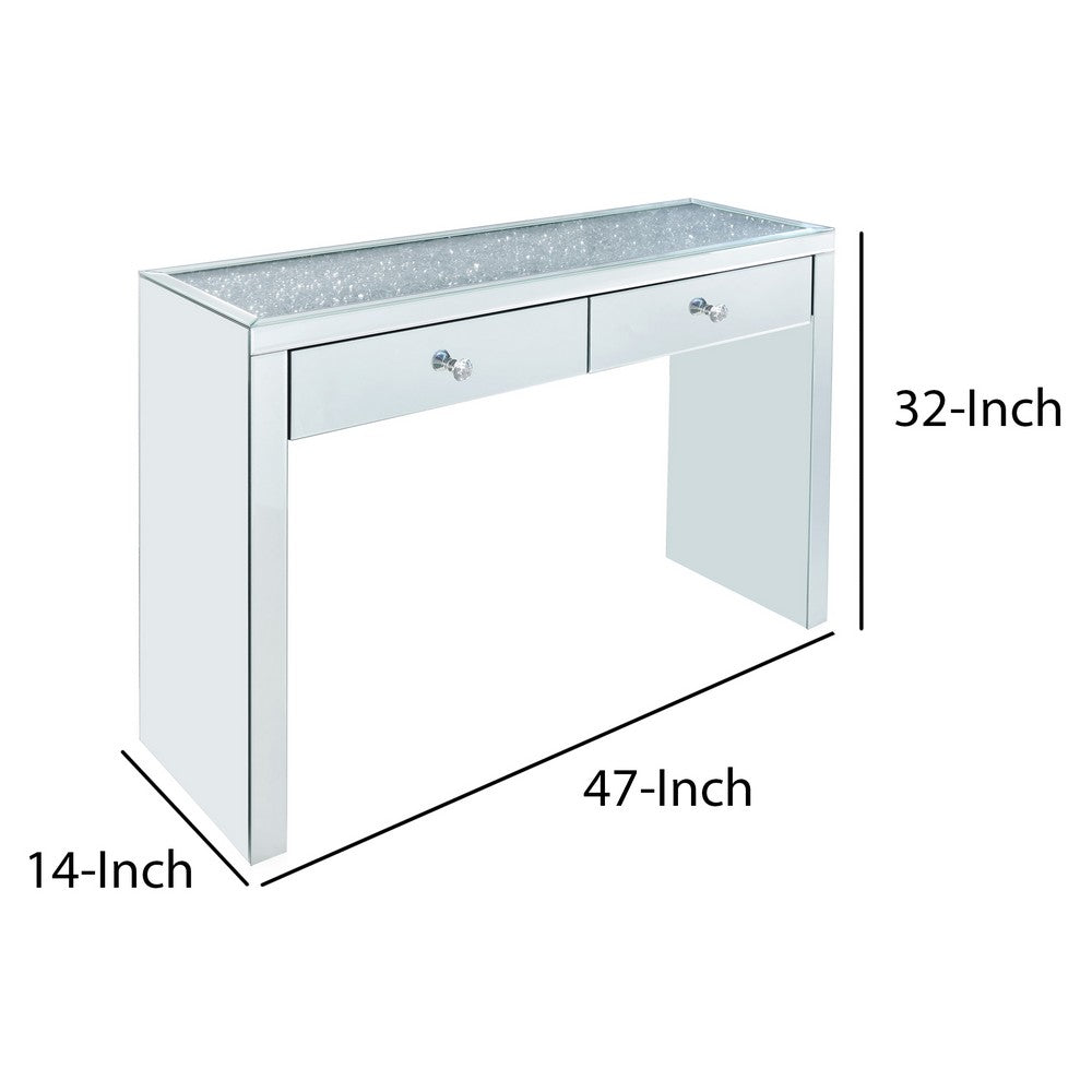 Wooden Console Table with 2 Storage Drawers and Faux Diamond Inlay, Silver - BM207524