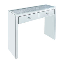 Wooden Console Table with 2 Storage Drawers and Faux Diamond Inlay, Silver - BM207524
