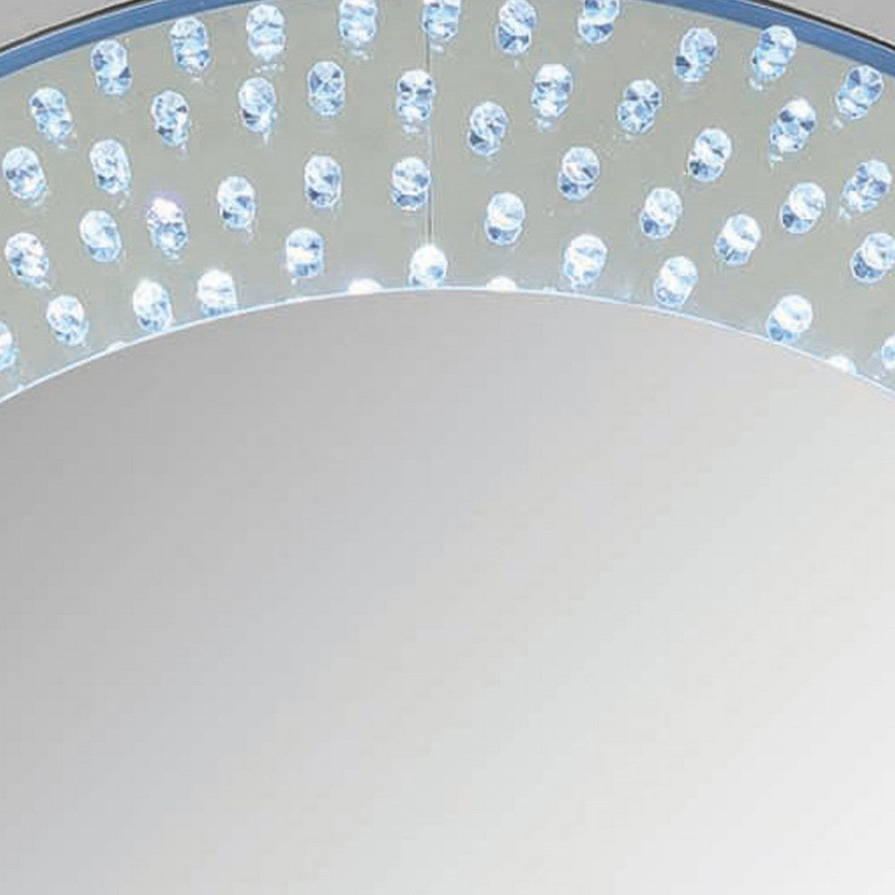 Round Accent Wall Decor with LED Bulb and Beveled Edges, Silver - BM207527