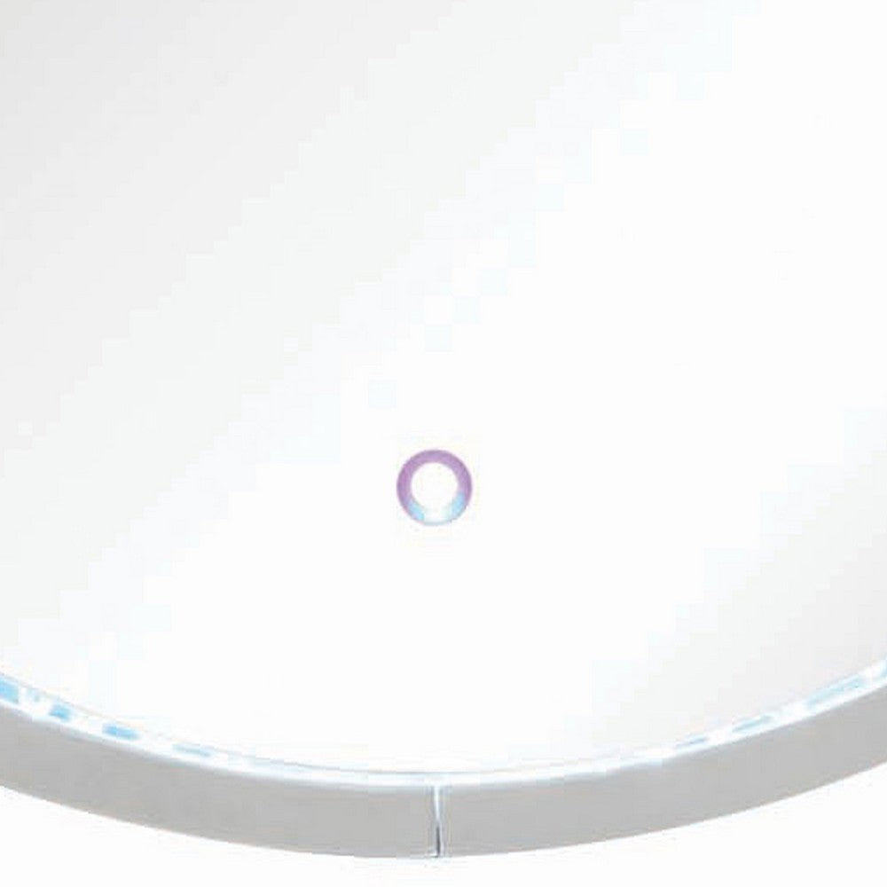 Round Accent Wall Decor with LED Bulb and Beveled Edges, Silver - BM207527