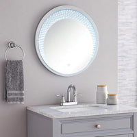 Round Accent Wall Decor with LED Bulb and Beveled Edges, Silver - BM207527