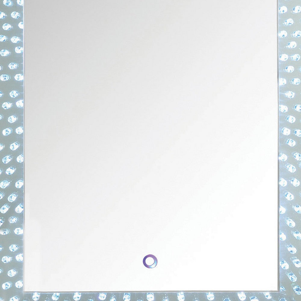 Rectangular Accent Wall Decor with LED Bulb and Beveled Edges, Silver - BM207528