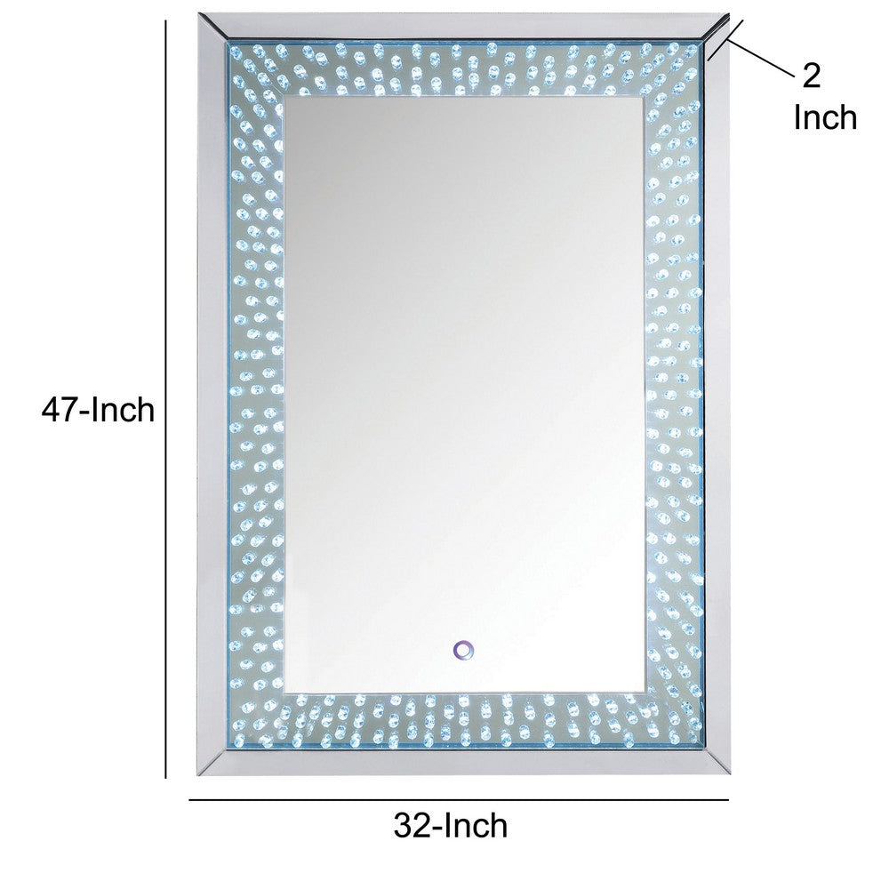 Rectangular Accent Wall Decor with LED Bulb and Beveled Edges, Silver - BM207528