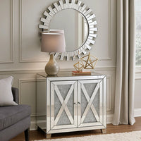 Wooden Console Table with Storage Spaces and X Shape Trims, Silver - BM207531
