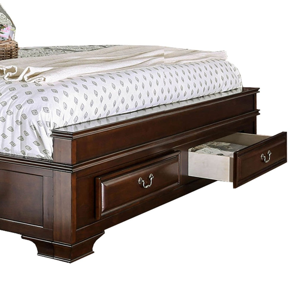 Wooden Queen Size Bed with Spacious Storage Drawers, Brown - BM207574