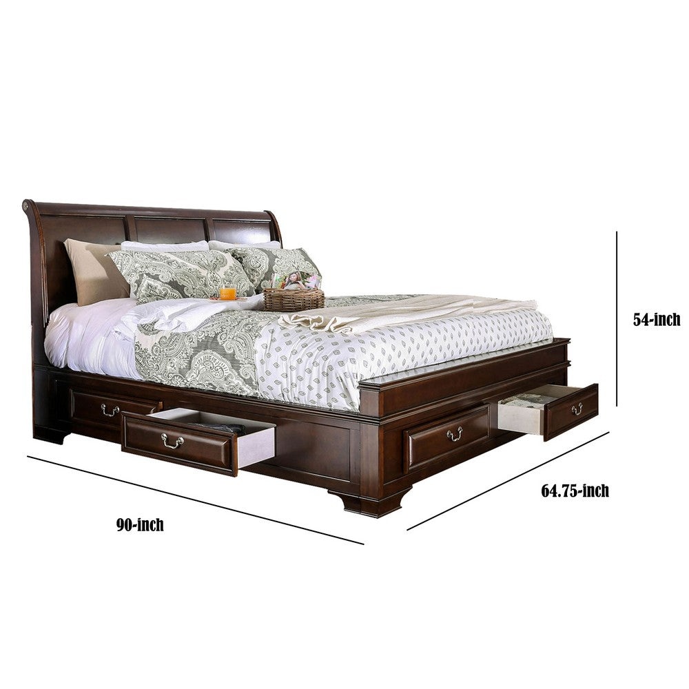 Wooden Queen Size Bed with Spacious Storage Drawers, Brown - BM207574