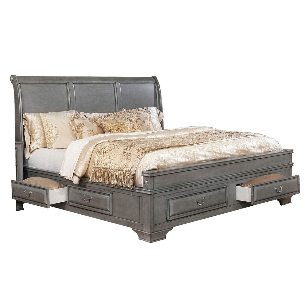Wooden Queen Size Bed with Spacious Storage Drawers, Gray - BM207575