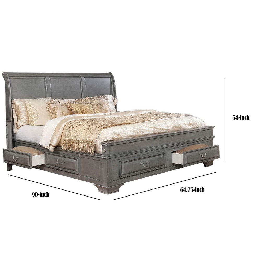 Wooden Queen Size Bed with Spacious Storage Drawers, Gray - BM207575