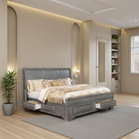 Wooden Queen Size Bed with Spacious Storage Drawers, Gray - BM207575
