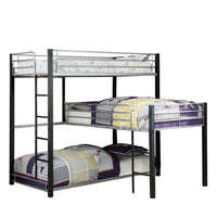 3 Tier Industrial Style Twin Bunk Bed with Corner Design, Black and Gray - BM207601