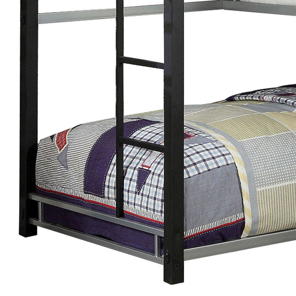 3 Tier Industrial Style Twin Bunk Bed with Corner Design, Black and Gray - BM207601