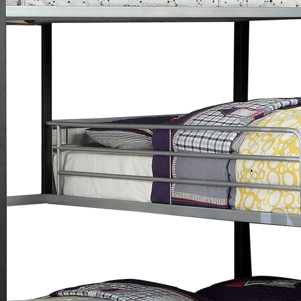3 Tier Industrial Style Twin Bunk Bed with Corner Design, Black and Gray - BM207601
