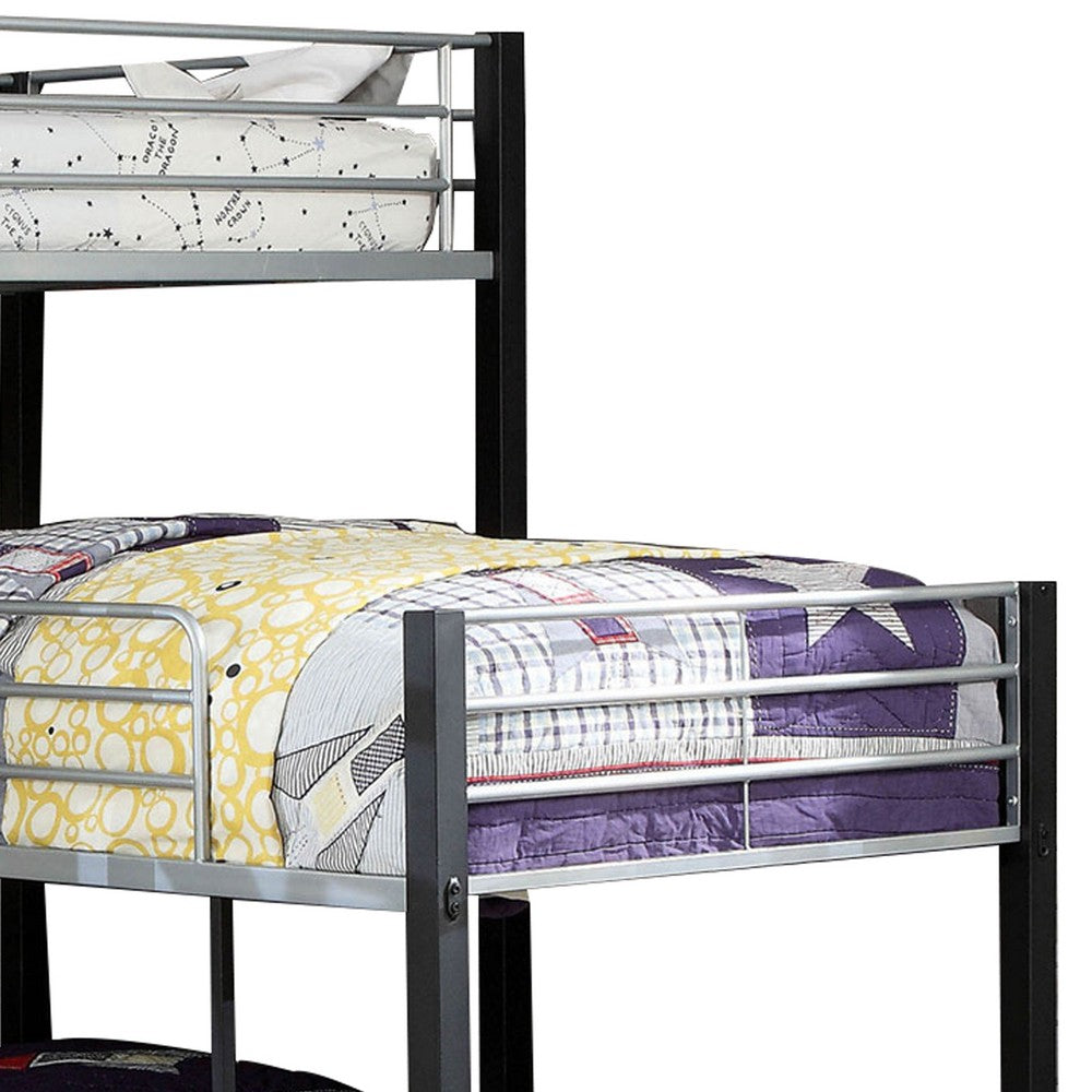 3 Tier Industrial Style Twin Bunk Bed with Corner Design, Black and Gray - BM207601