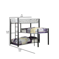 3 Tier Industrial Style Twin Bunk Bed with Corner Design, Black and Gray - BM207601