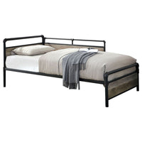 Industrial Pipe Design Metal Daybed with Wooden Panels, Black - BM207633