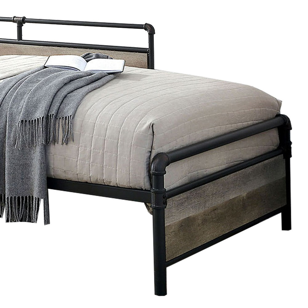 Industrial Pipe Design Metal Daybed with Wooden Panels, Black - BM207633