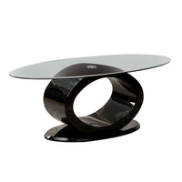 Contemporary Tempered Glass Top Coffee Table with O Shape Base, Black - BM207643