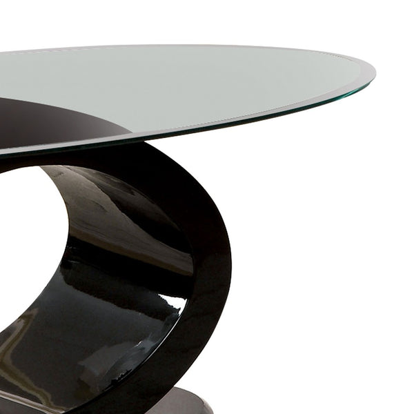 Contemporary Tempered Glass Top Coffee Table with O Shape Base, Black - BM207643