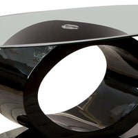 Contemporary Tempered Glass Top Coffee Table with O Shape Base, Black - BM207643