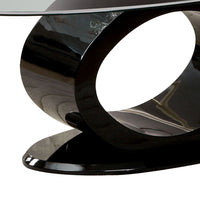 Contemporary Tempered Glass Top Coffee Table with O Shape Base, Black - BM207643