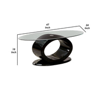 Contemporary Tempered Glass Top Coffee Table with O Shape Base, Black - BM207643