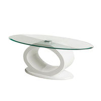 Contemporary Tempered Glass Top Coffee Table with O Shape Base, White - BM207644