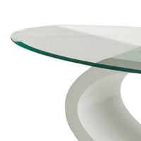 Contemporary Tempered Glass Top Coffee Table with O Shape Base, White - BM207644
