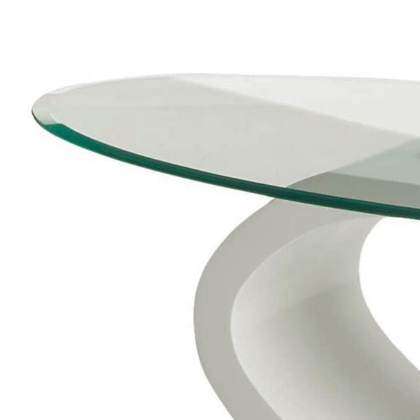 Contemporary Tempered Glass Top Coffee Table with O Shape Base, White - BM207644