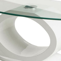 Contemporary Tempered Glass Top Coffee Table with O Shape Base, White - BM207644