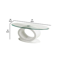 Contemporary Tempered Glass Top Coffee Table with O Shape Base, White - BM207644