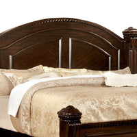 Wooden Queen Size Bed with Intricate Trimmed Headboard, Brown - BM207647