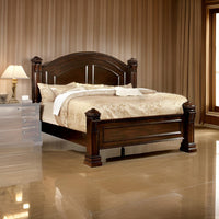 Wooden Queen Size Bed with Intricate Trimmed Headboard, Brown - BM207647