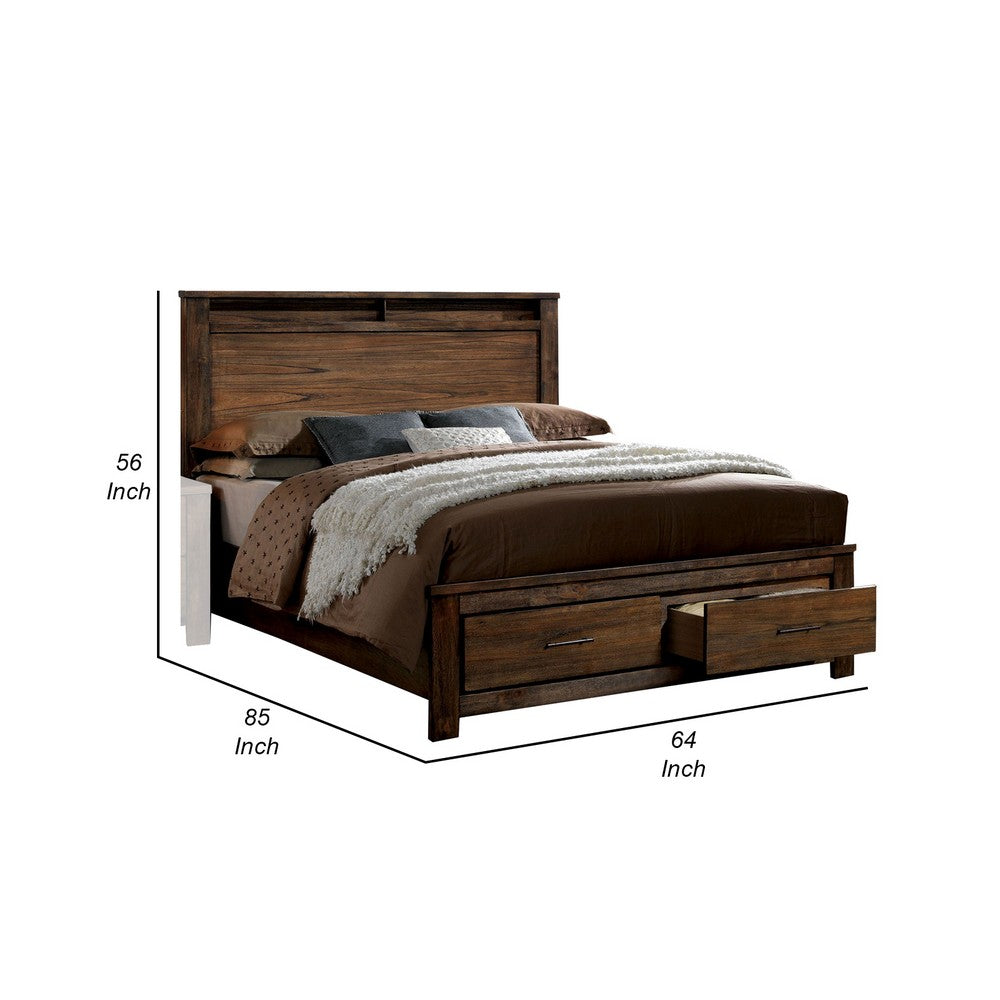 Wooden Queen Size Bed with 2 Drawer storage, Brown - BM207725