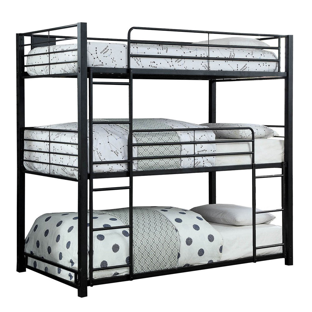 3 Tier Bunk Bed with Attached Ladders, Black - BM207737