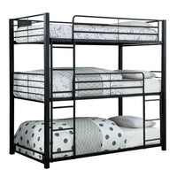 3 Tier Bunk Bed with Attached Ladders, Black - BM207737