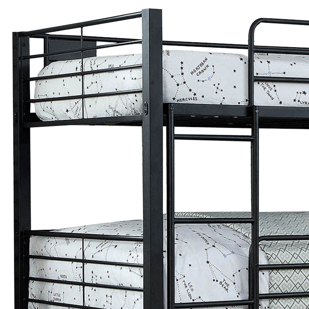 3 Tier Bunk Bed with Attached Ladders, Black - BM207737