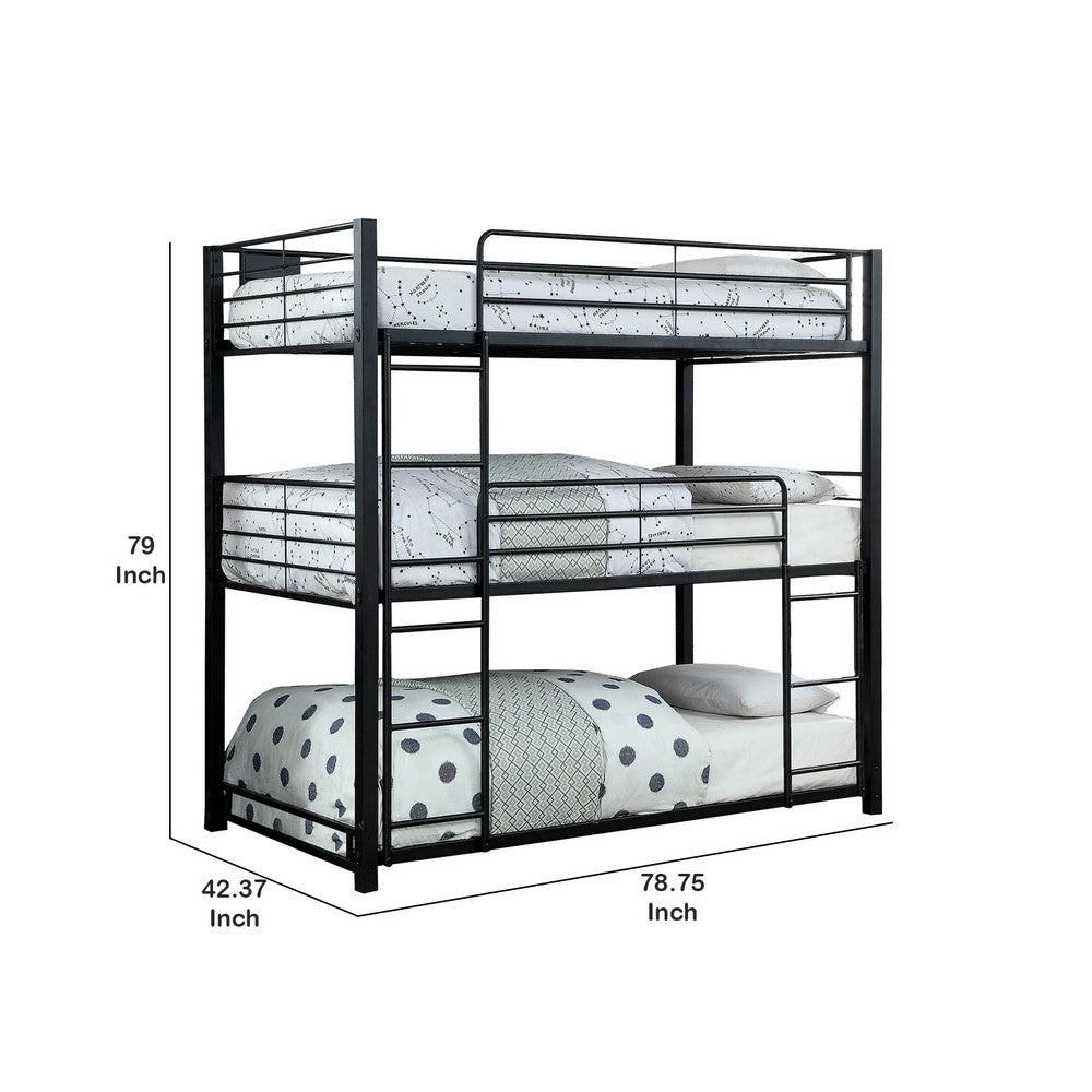 3 Tier Bunk Bed with Attached Ladders, Black - BM207737