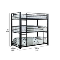 3 Tier Bunk Bed with Attached Ladders, Black - BM207737