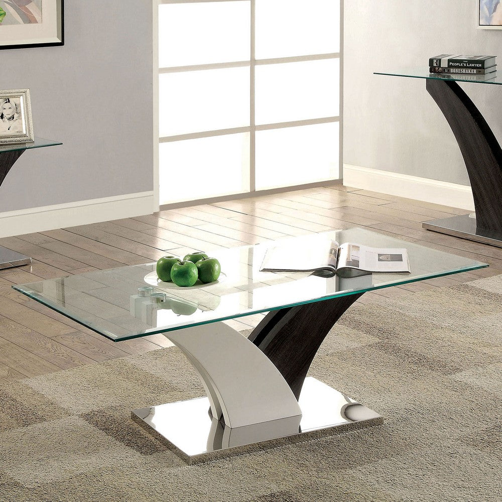 Contemporary Coffee Table with Curved V Base, Black and White - BM207754