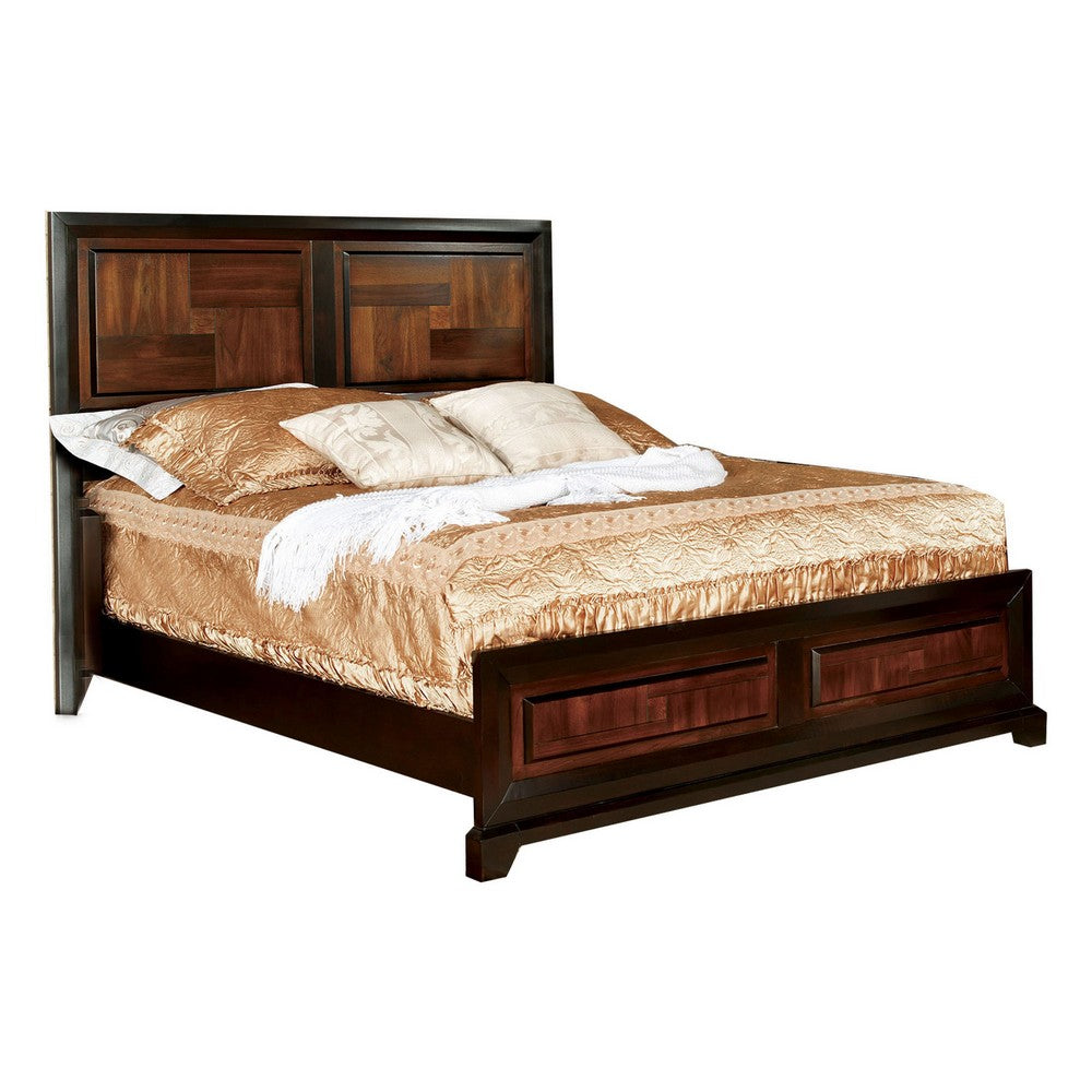 Full Size Wooden Transitional Bed with Parquet Pattern, Brown - BM207777