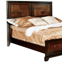 Full Size Wooden Transitional Bed with Parquet Pattern, Brown - BM207777