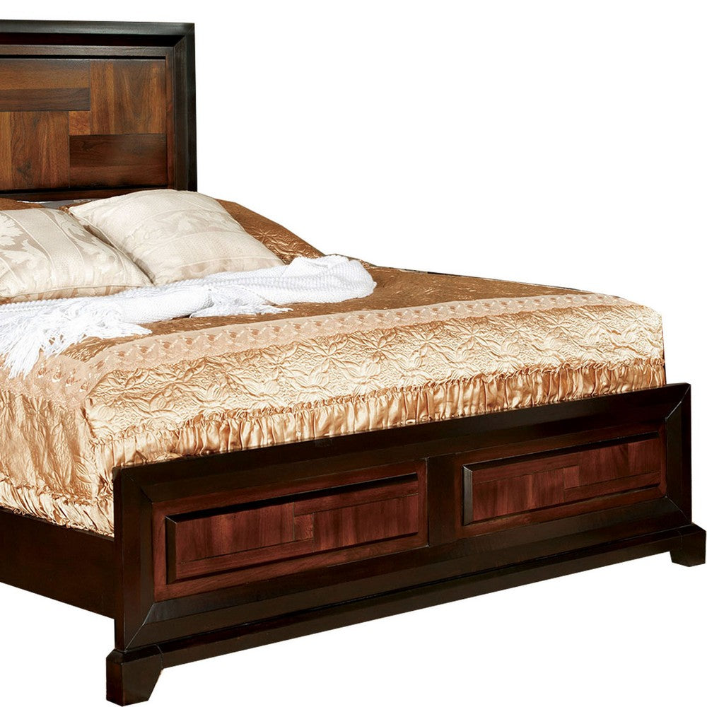 Full Size Wooden Transitional Bed with Parquet Pattern, Brown - BM207777