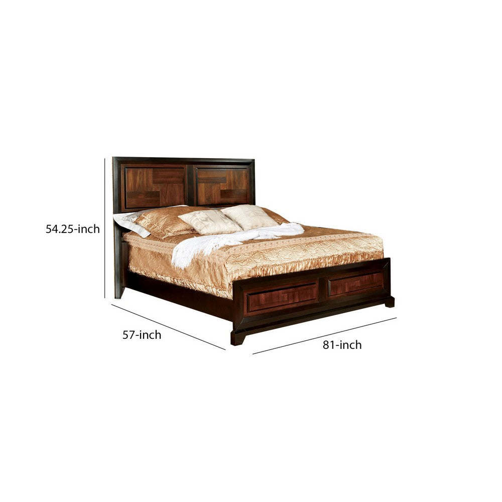 Full Size Wooden Transitional Bed with Parquet Pattern, Brown - BM207777