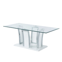 Contemporary Coffee Table with Chrome Trimmed Flared Base, White - BM207885