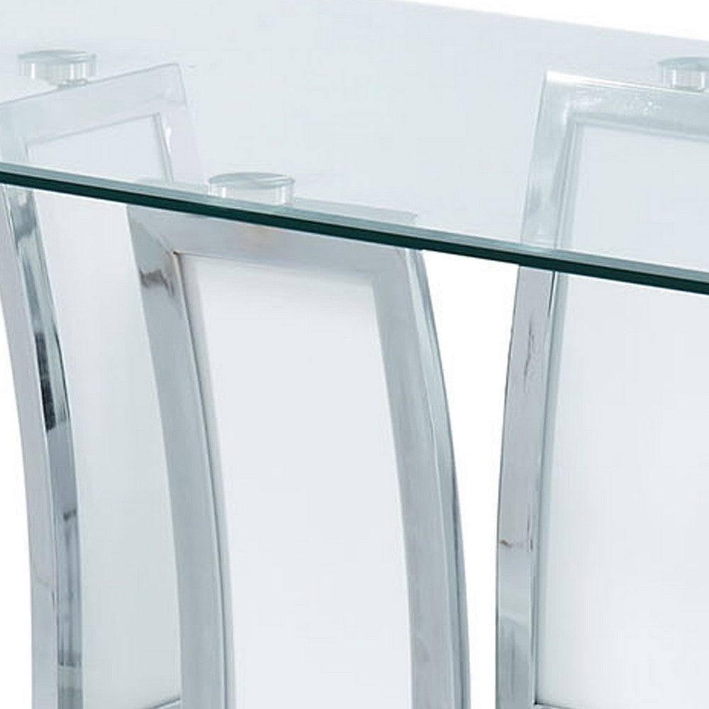 Contemporary Coffee Table with Chrome Trimmed Flared Base, White - BM207885