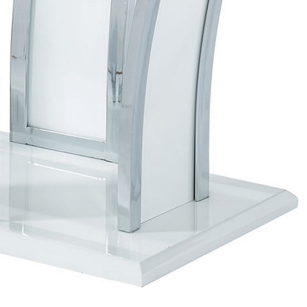 Contemporary Coffee Table with Chrome Trimmed Flared Base, White - BM207885
