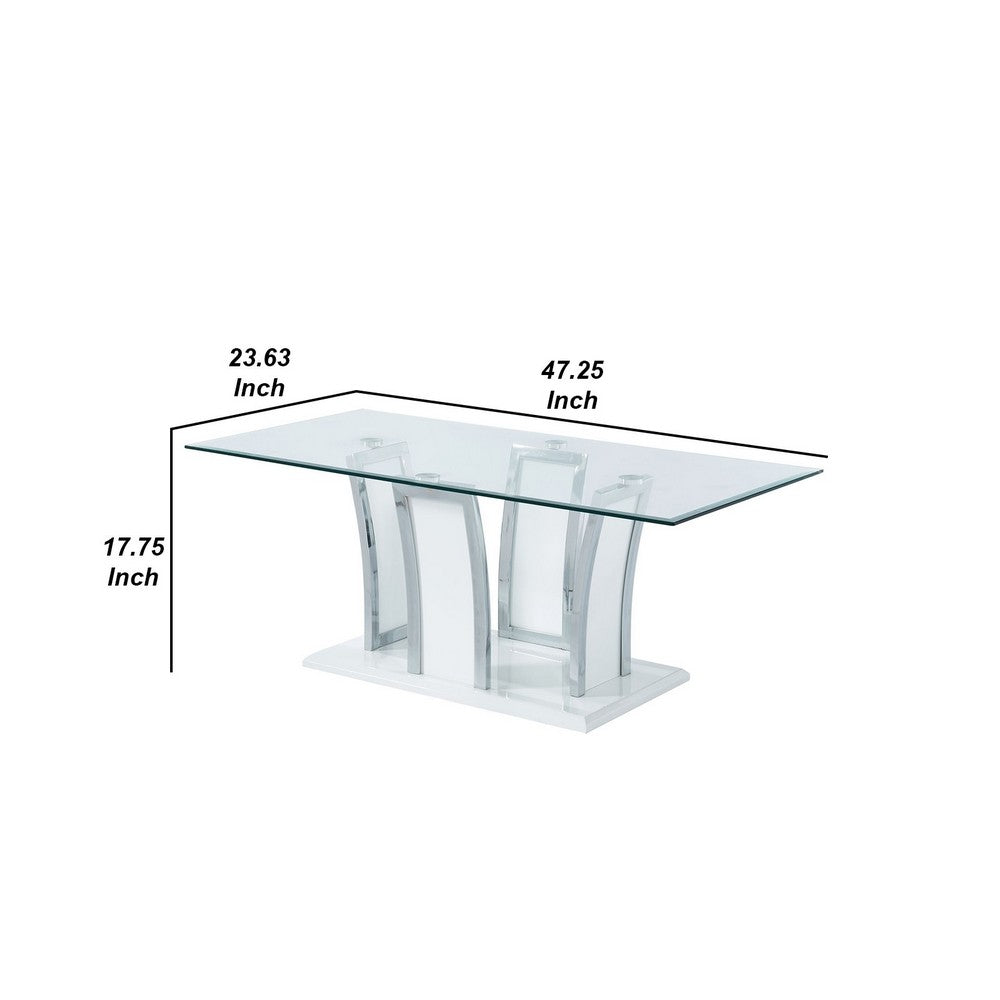 Contemporary Coffee Table with Chrome Trimmed Flared Base, White - BM207885