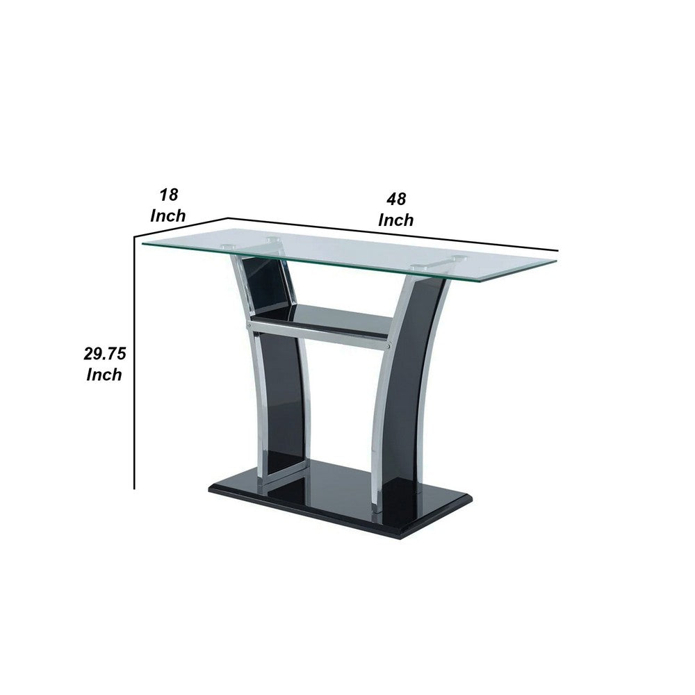 Sofa Table with Chrome Trimmed Curved Sides and Open Bottom Shelf, Black - BM207899