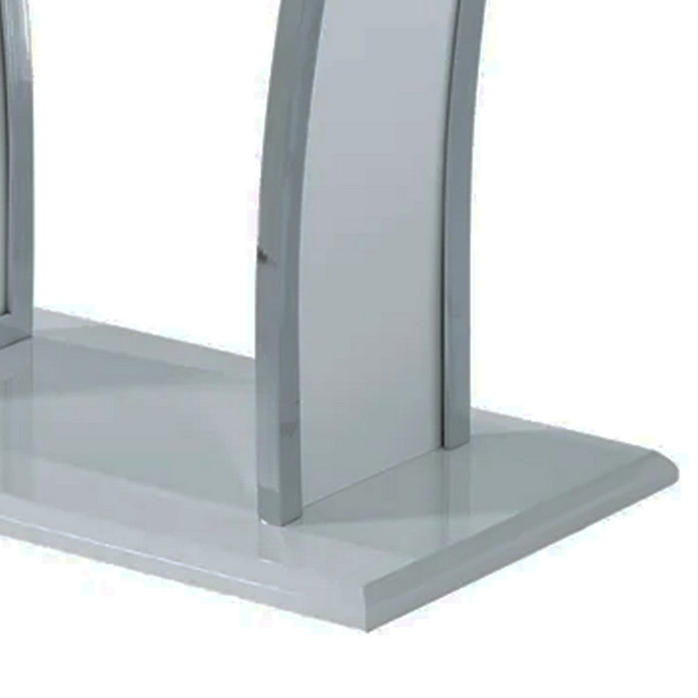 Sofa Table with Chrome Trimmed Curved Sides and Open Bottom Shelf, White - BM207900