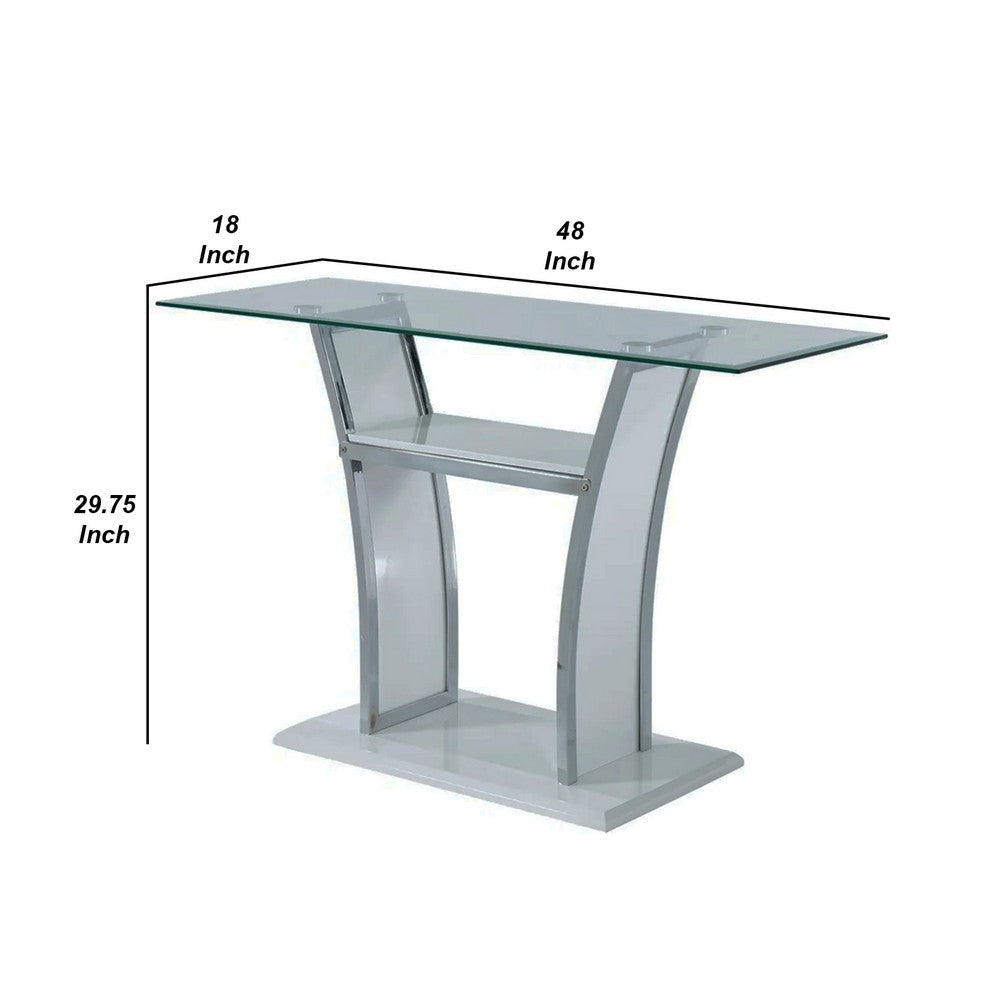 Sofa Table with Chrome Trimmed Curved Sides and Open Bottom Shelf, White - BM207900